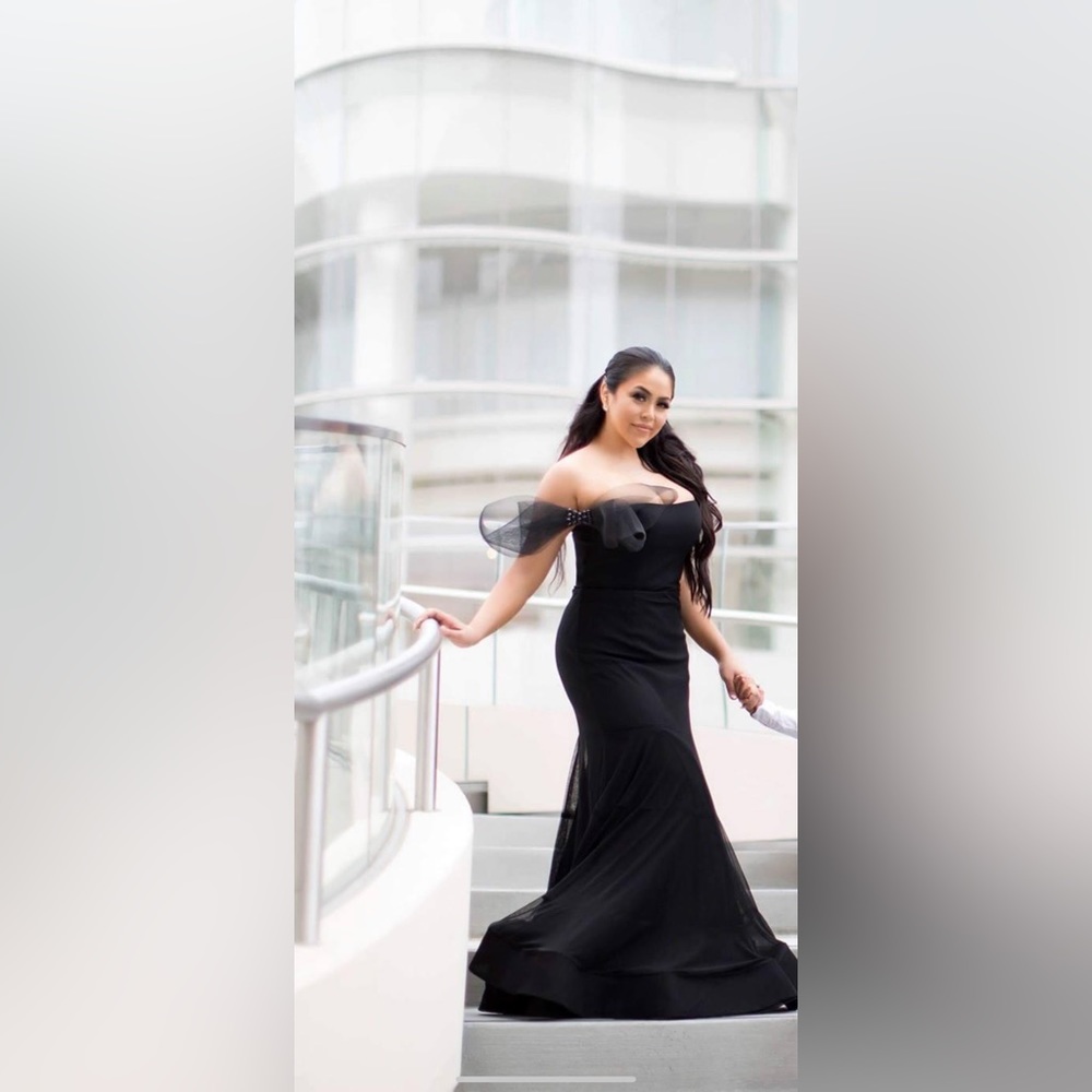 Sherri Hill Off-Shoulder Black Prom Dress